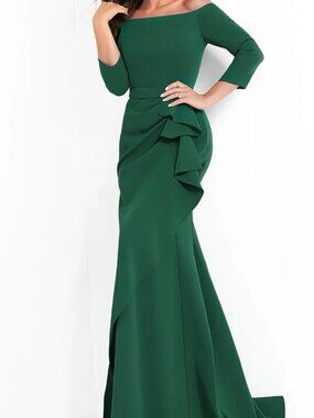 NWT Jovani 00446 Off Shoulder Mother of the Bride Mermaid Dress Emerald Size 10